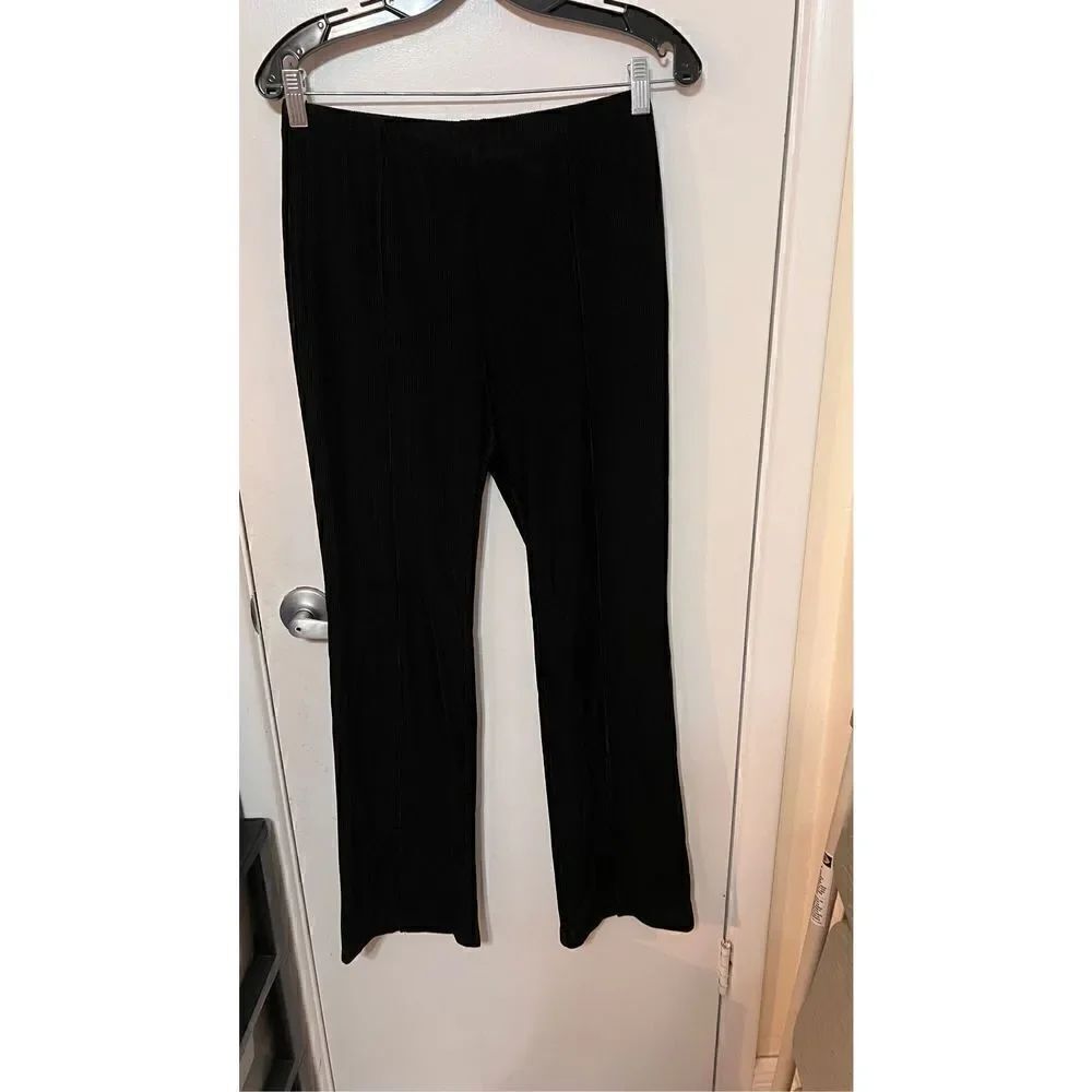 ELODIE Women's Size M Black Velvet Stretch Flare Leggings